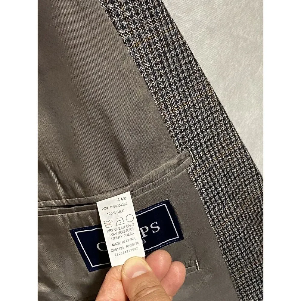 Chaps Blazer Men 46R Wool‎ Houndstooth Flannel Coat Jacket Ralph Lauren Luxury